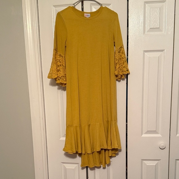 LuLaRoe Maurine Ruffle Flowy Midi Dress Size Extra Small Business Casual Golden - Picture 1 of 9